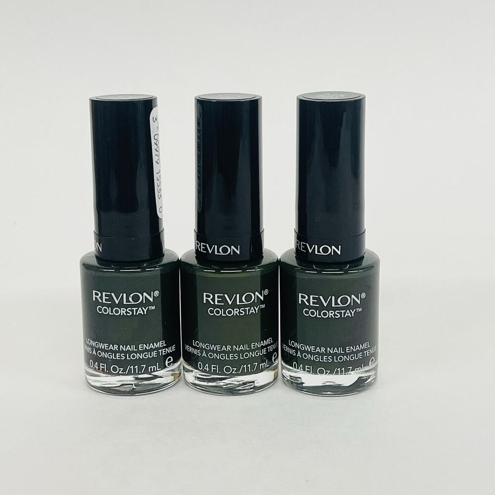 Lot Of 3 Revlon Colorstay‎ Nail Enamel #225 Jungle 0.4 Fl Oz Dark Green Nature